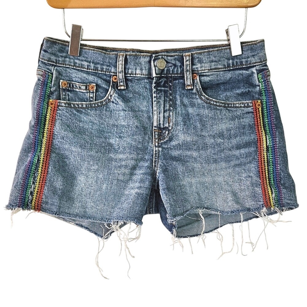GAP + Pride‎ Rainbow Embroidered 3" Denim Shorts Size 0 or 25